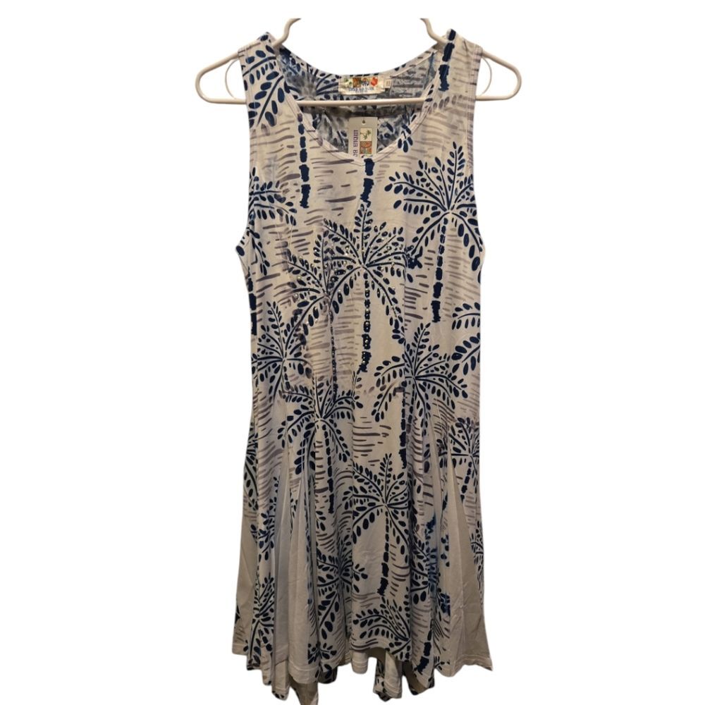 India Boutique Blue & White Palm Tree Dress One Size fits all.